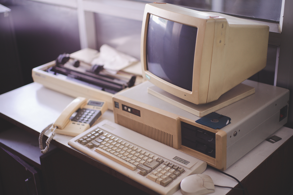 Old,Office,And,Computer,With,Obsolete,Technology