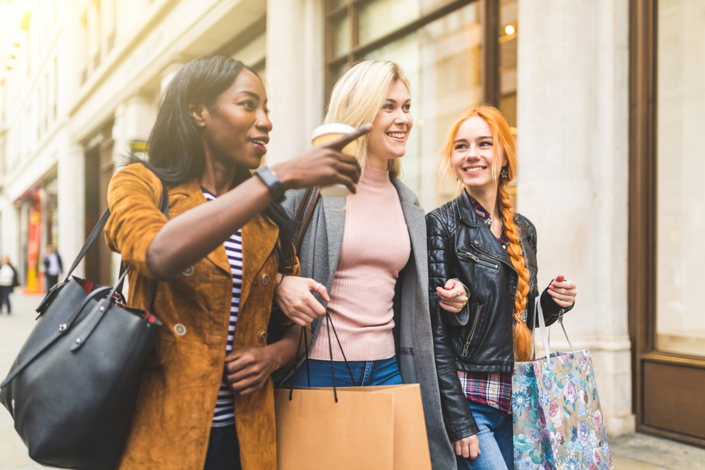 Multiracial,Group,Of,Women,Shopping,And,Walking,In,London.,Three
